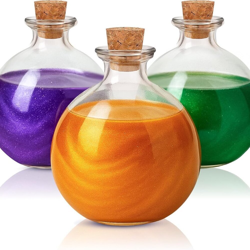 3 Pcs Halloween Potion Bottles Glass Round Clear Potion Jars 8.5 oz Spherical De